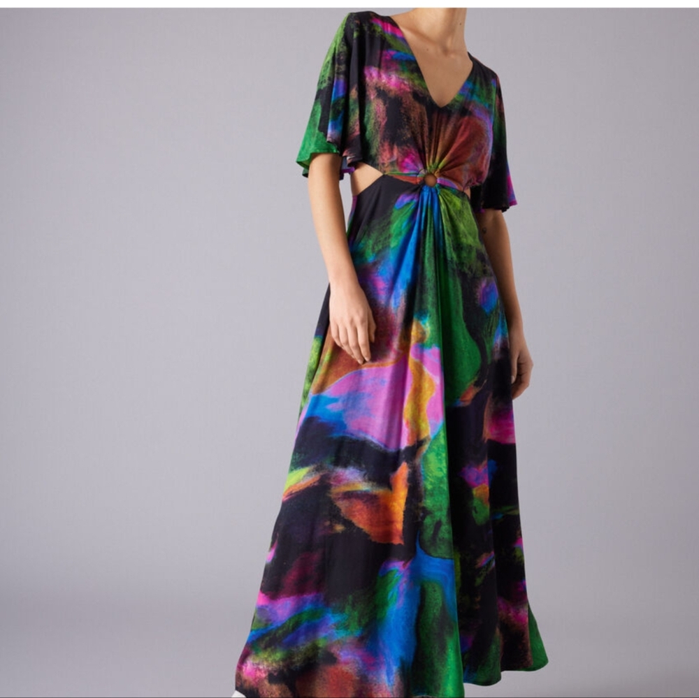 Foster Multicolor Cut-Out Waist Maxi Dress NWT Size S